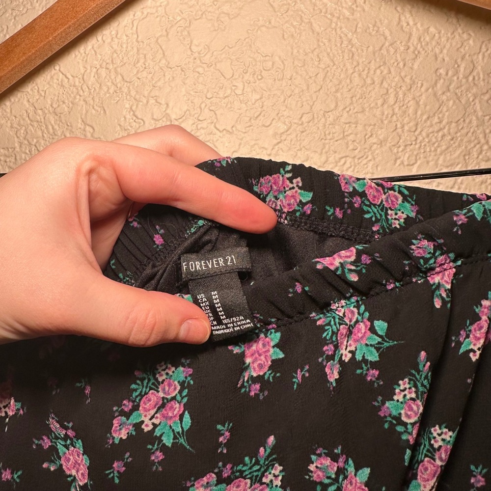 Forever 21 Size M Strapless Maxi Dress Black Floral Summer Bohemian Dark Romance - Picture 3 of 7
